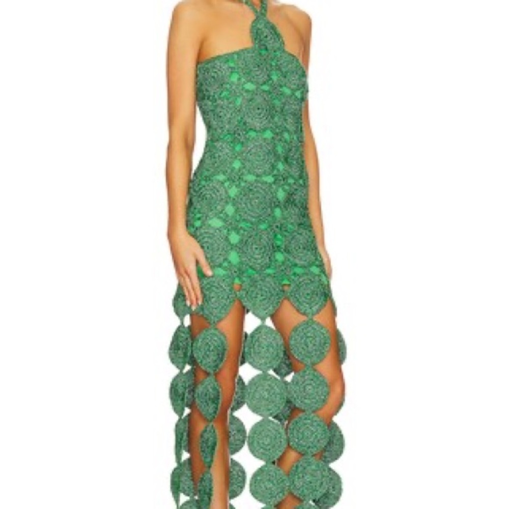 Simon Miller Strapless Green Crochet Tassel Mini Dress - Picture 2 of 7